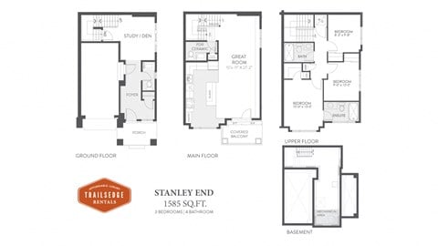 Floor plan for 3 beds, 4 baths, 1585 sqft